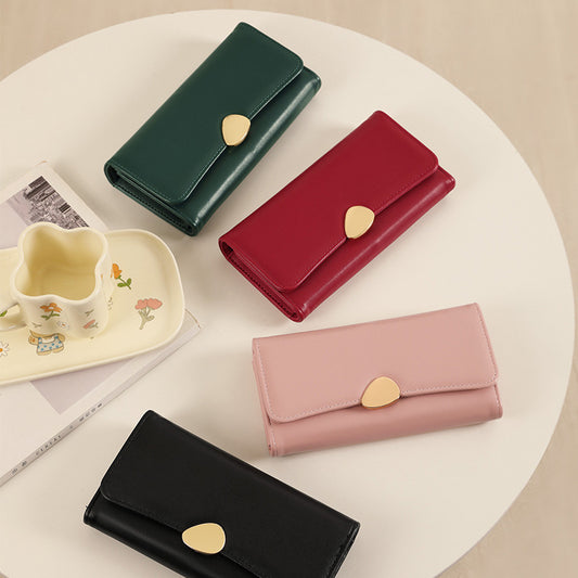 Women's Classic Lychee Pattern Three-fold Long Hand Ladies Wallets
