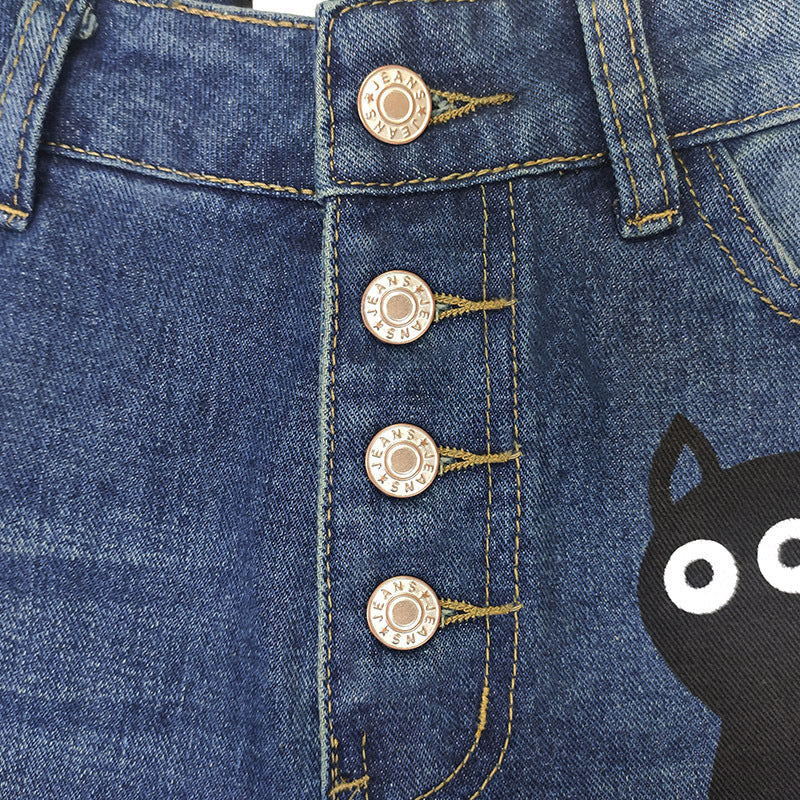 Women's American Retro Printed Cat Straight High Waist Women's Jeans