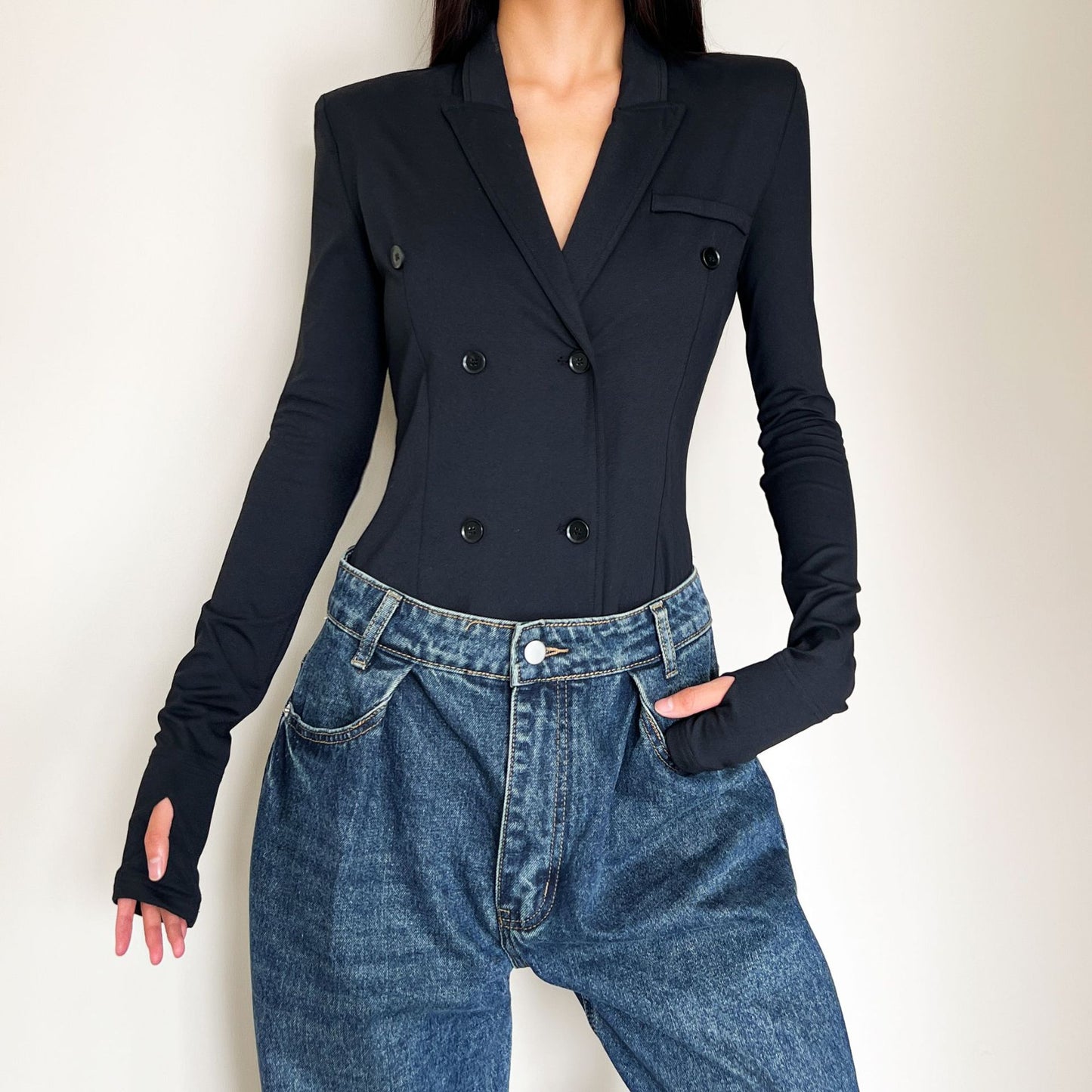 Women's Hot Temperament Slim Double-breasted Lapel Underwear Jumpsuits