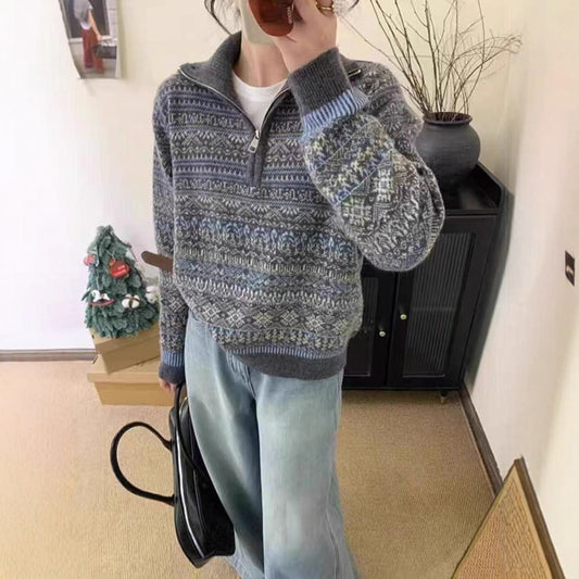 French Retro Fairland Brocade Raccoon Veet Knitwear