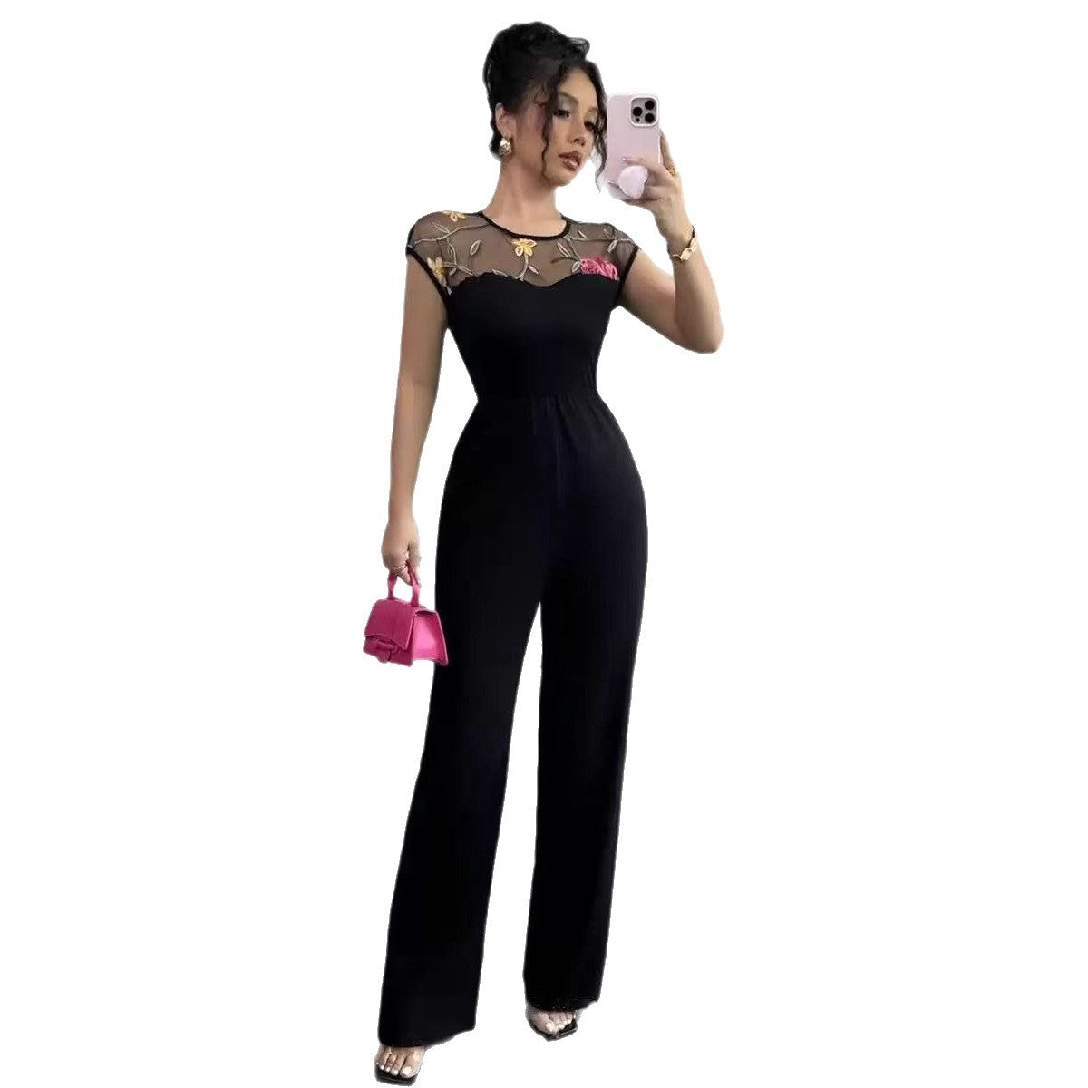 Lady Temperament Elegant Lace Stitching Elastic Waist Women's Jumpsuit/clothing