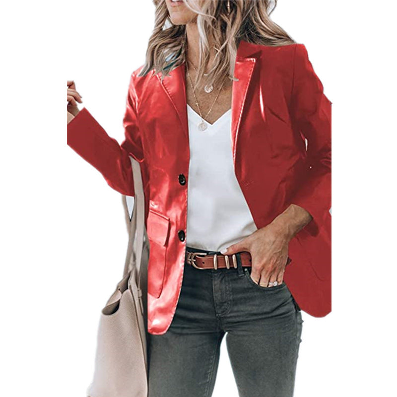 Women's Elegant Lapel Single Breasted Solid Color Tops