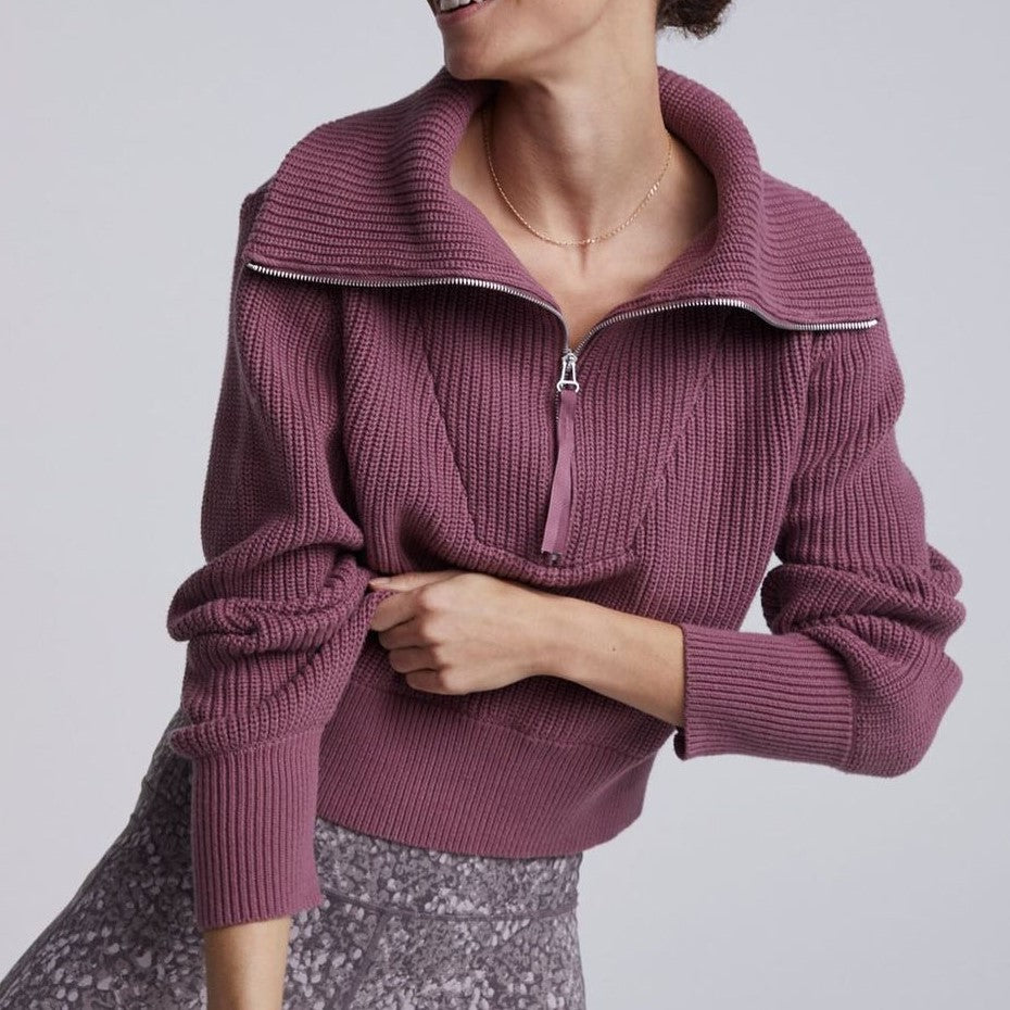 Women's Solid Color Zipper Wide Collar Fashion Sweaters