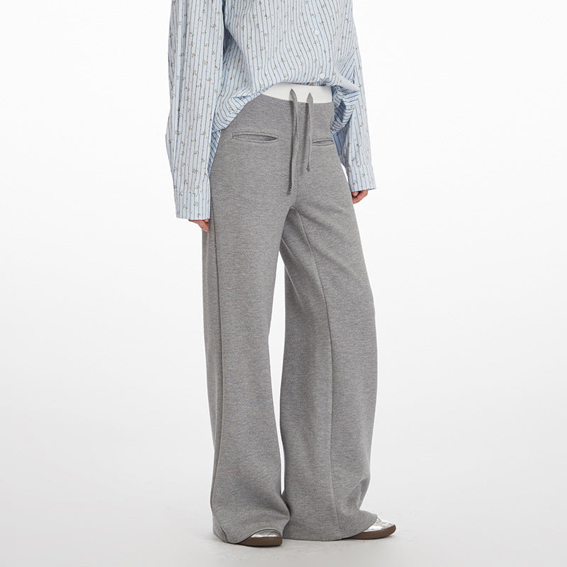 Women's Waist Straight Casual American Style Loose Wide Leg Pants