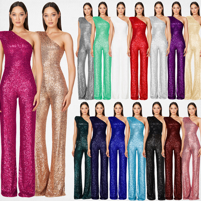 Women's Beautiful Popular Summer Sleeveless Sequined Jumpsuits