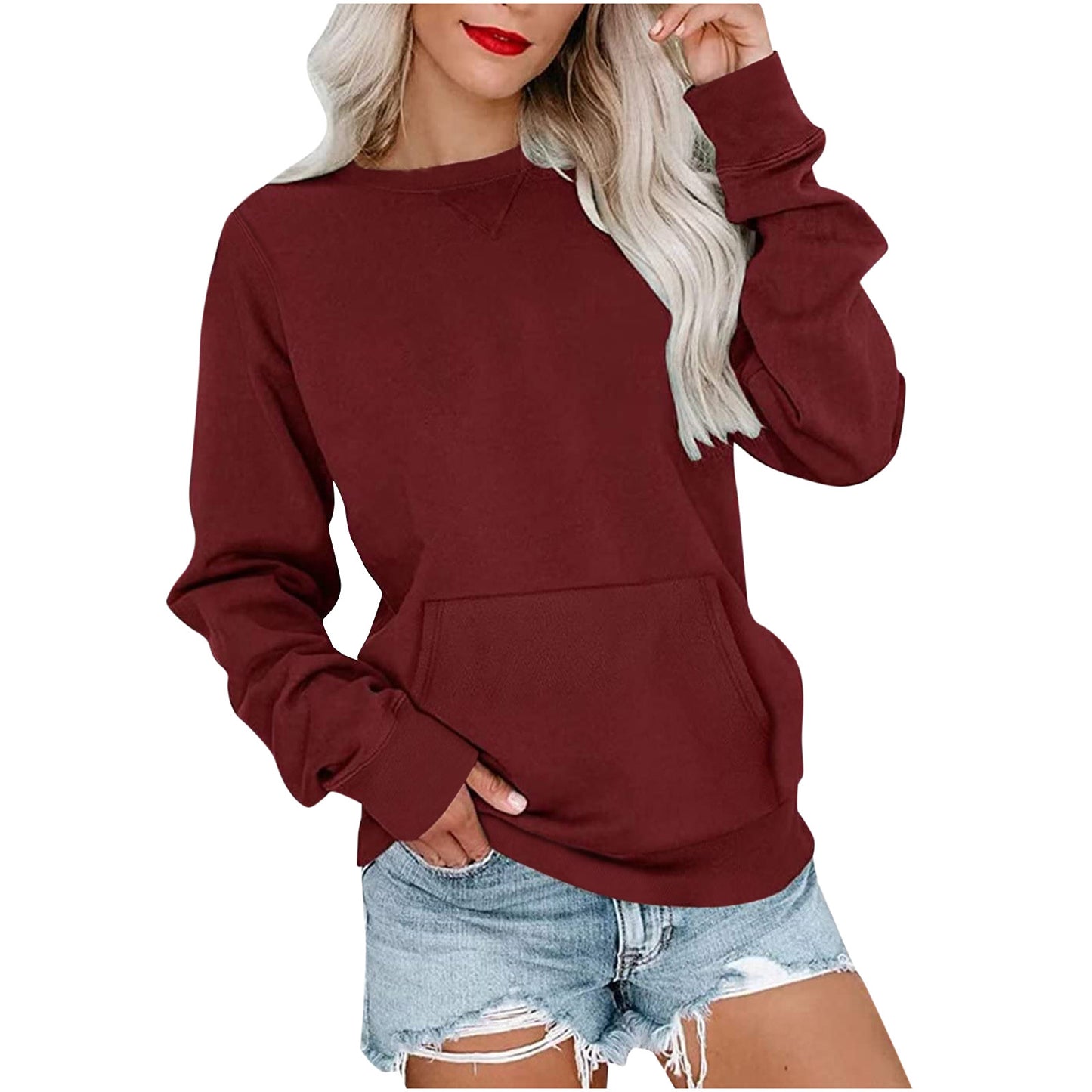 Women's Solid Color Round Neck Loose Long-sleeved Women's Sweater, Sweater
