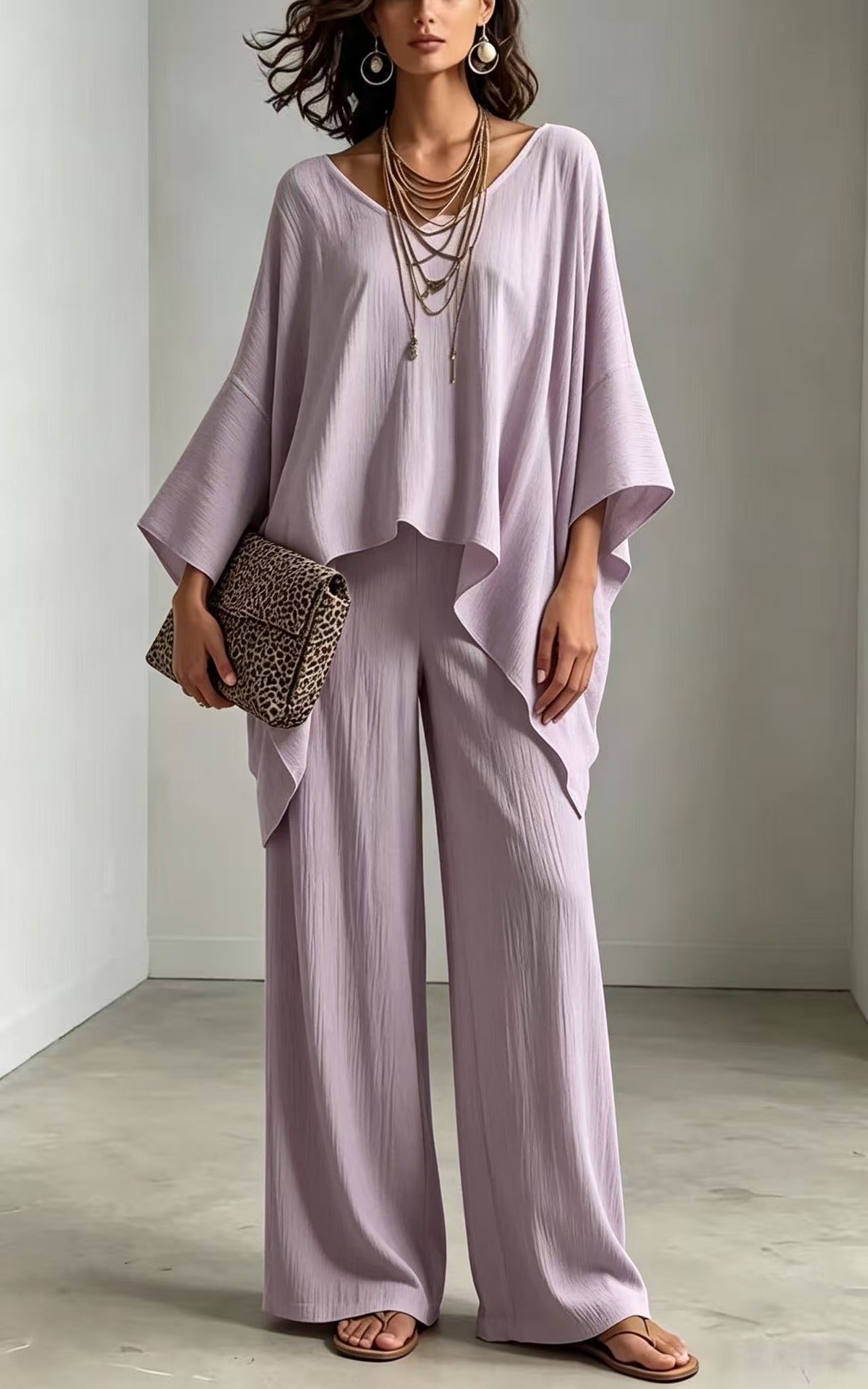 Women's Summer Loose Round Neck Irregular Solid Suits