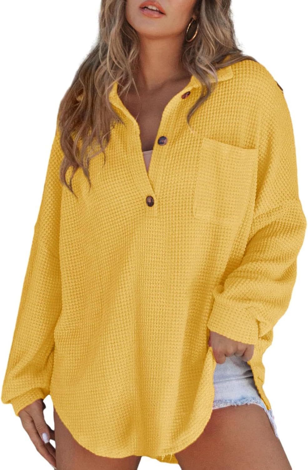 Glamorous Casual Women's Waffle Knitted Loose Women's Sweater, Sweater