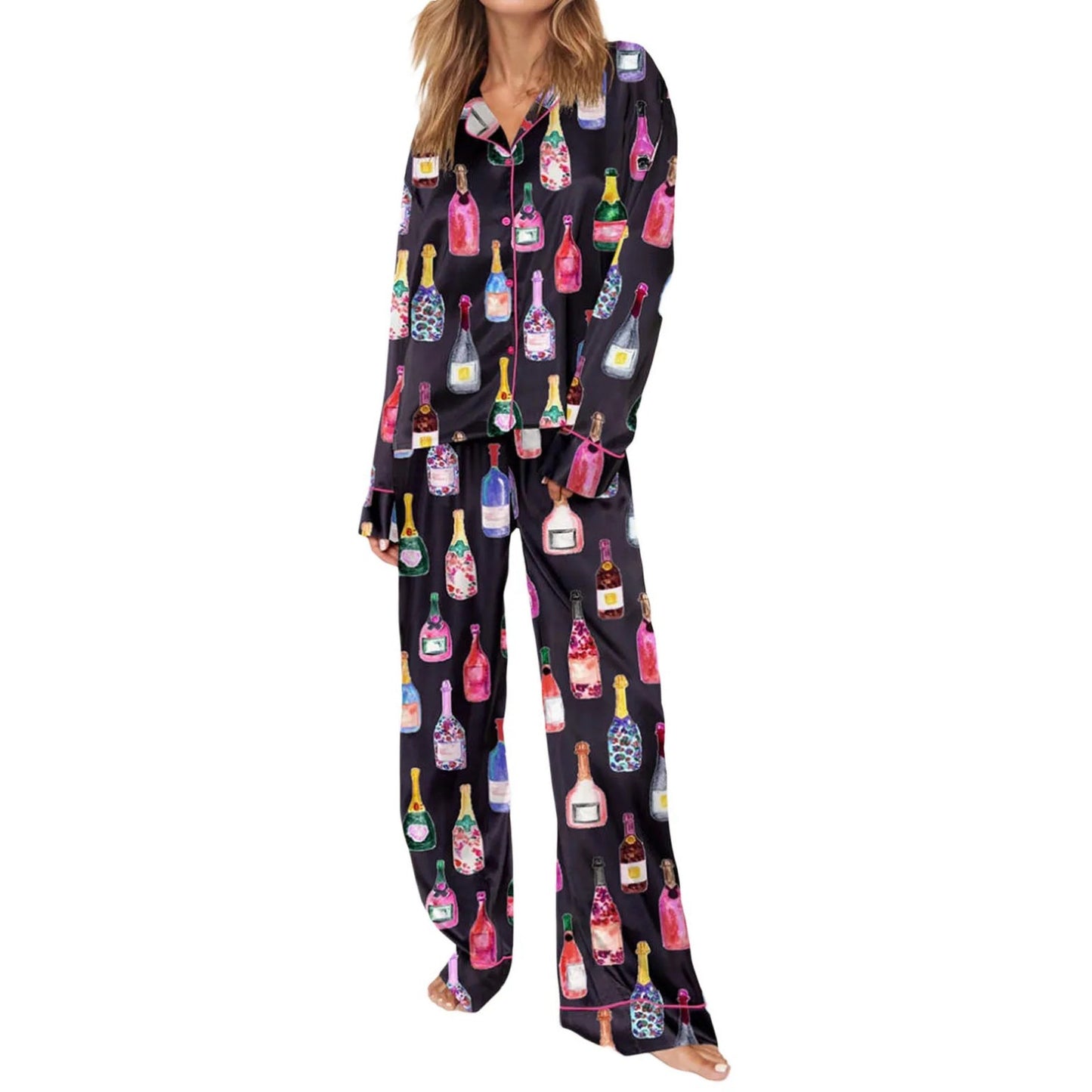 Women's Collar Fashion Casual Home Long Sleeve Wine Suits