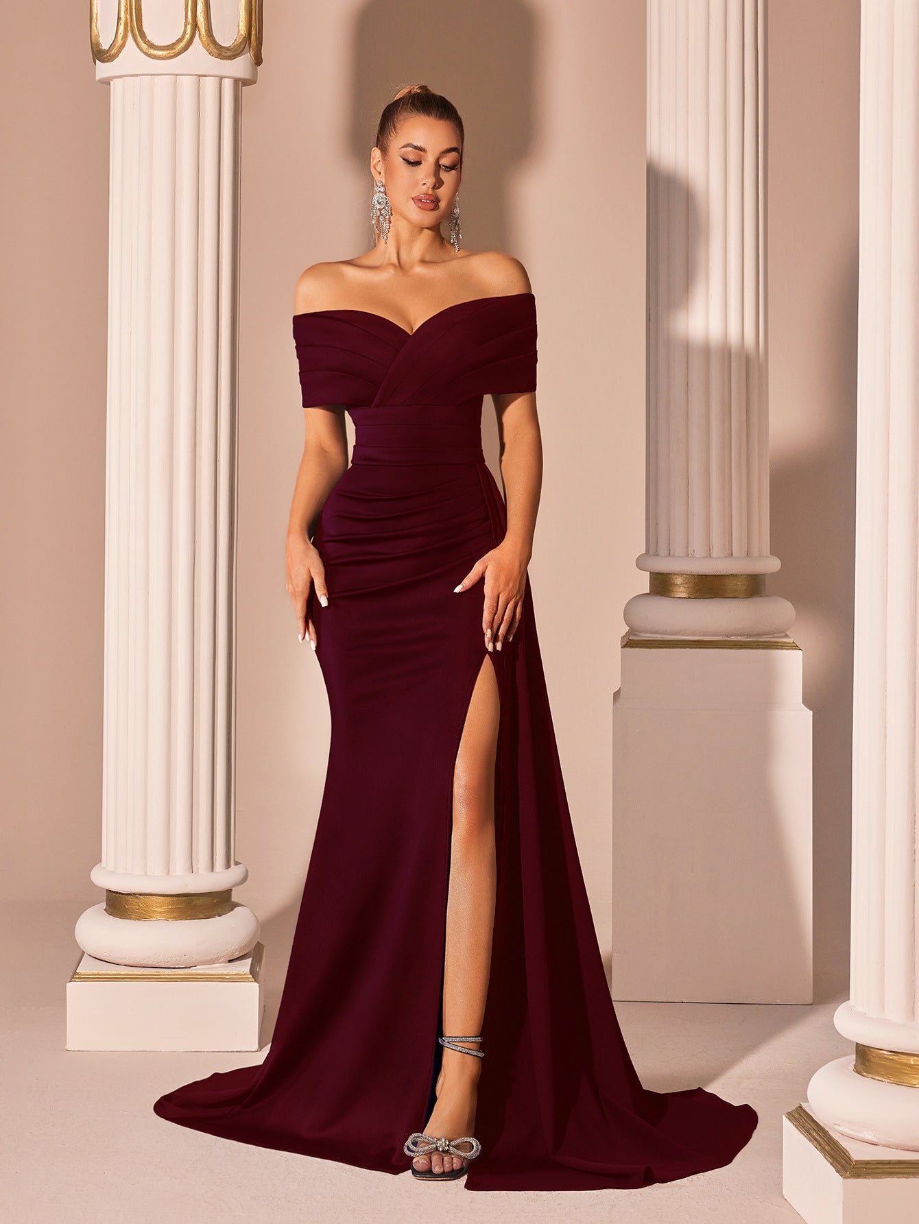Solid Color Slim Fit Slit Fishtail Dinner Party Host Light Dress