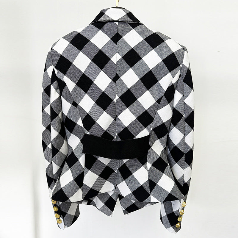 Fashion Large Metal Buckle Black White Suits