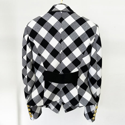 Fashion Large Metal Buckle Black White Suits