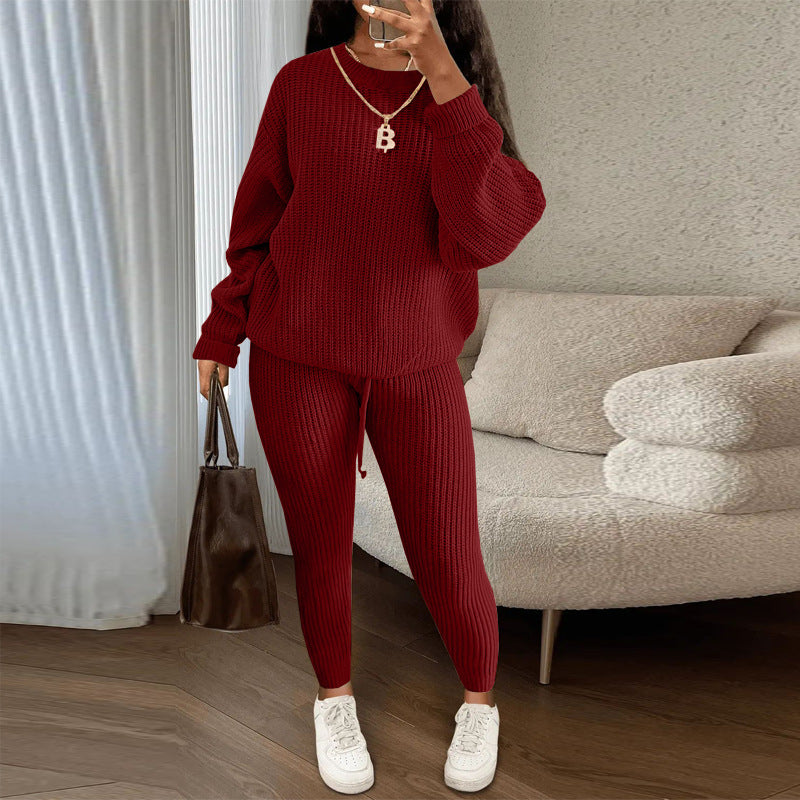 Women's Fashion Casual Knitting Trousers Woolen Yarn Suits