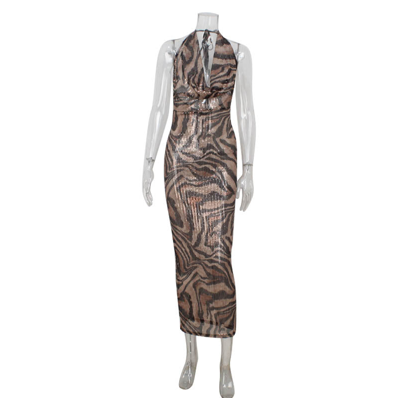Women's Sexy Halter Dress Classic Leopard Pattern Dresses