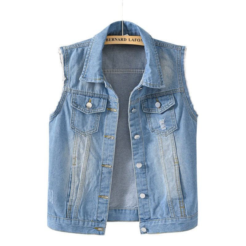 Women's Light-colored Denim Slimming Burr Sleeveless Waistcoat Women's Vest