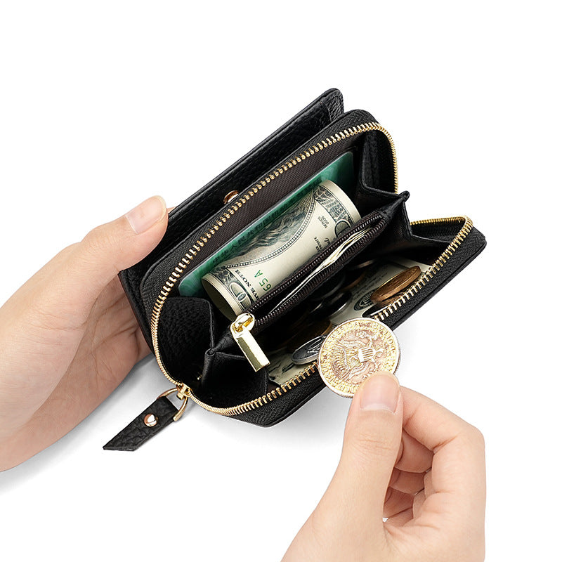 Women's Fashion Solid Color First Layer Cowhide Ladies Wallets