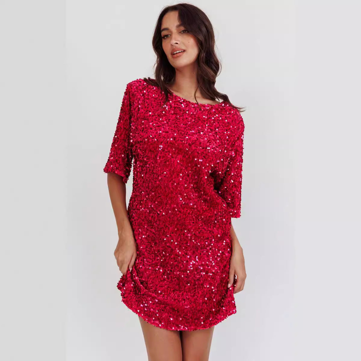 Veet Sequin Fashion Elegant Backless Sleeve Dresses