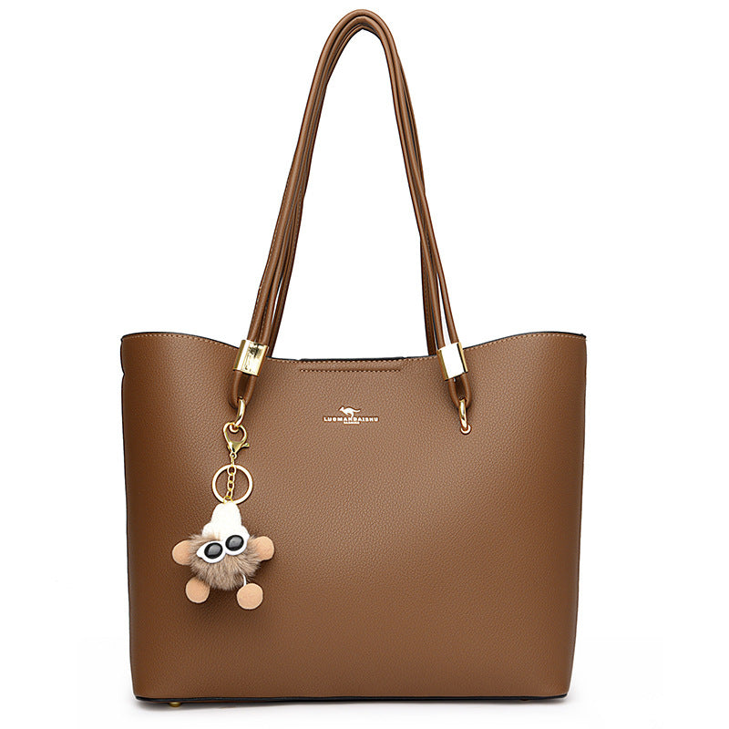 Women's Fashion Simple Solid Color Texture Portable Everyday Tote Bags