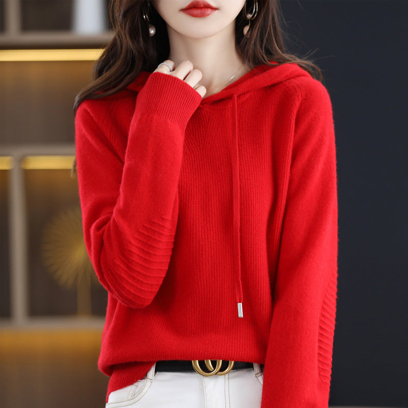 Women's Korean Style Solid Color Knitted Hoodie Sweaters