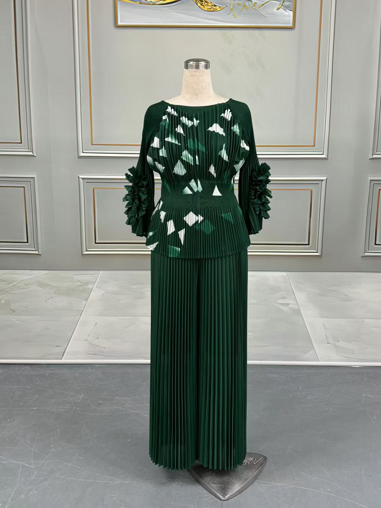 Women's Large Slimming High Sense Pleated Print Suits