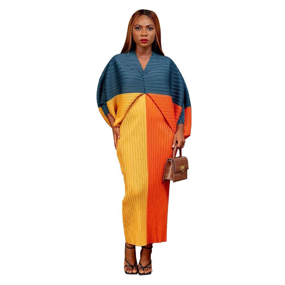 Women's Summer Color Batwing Sleeve Printed Dress Dresses