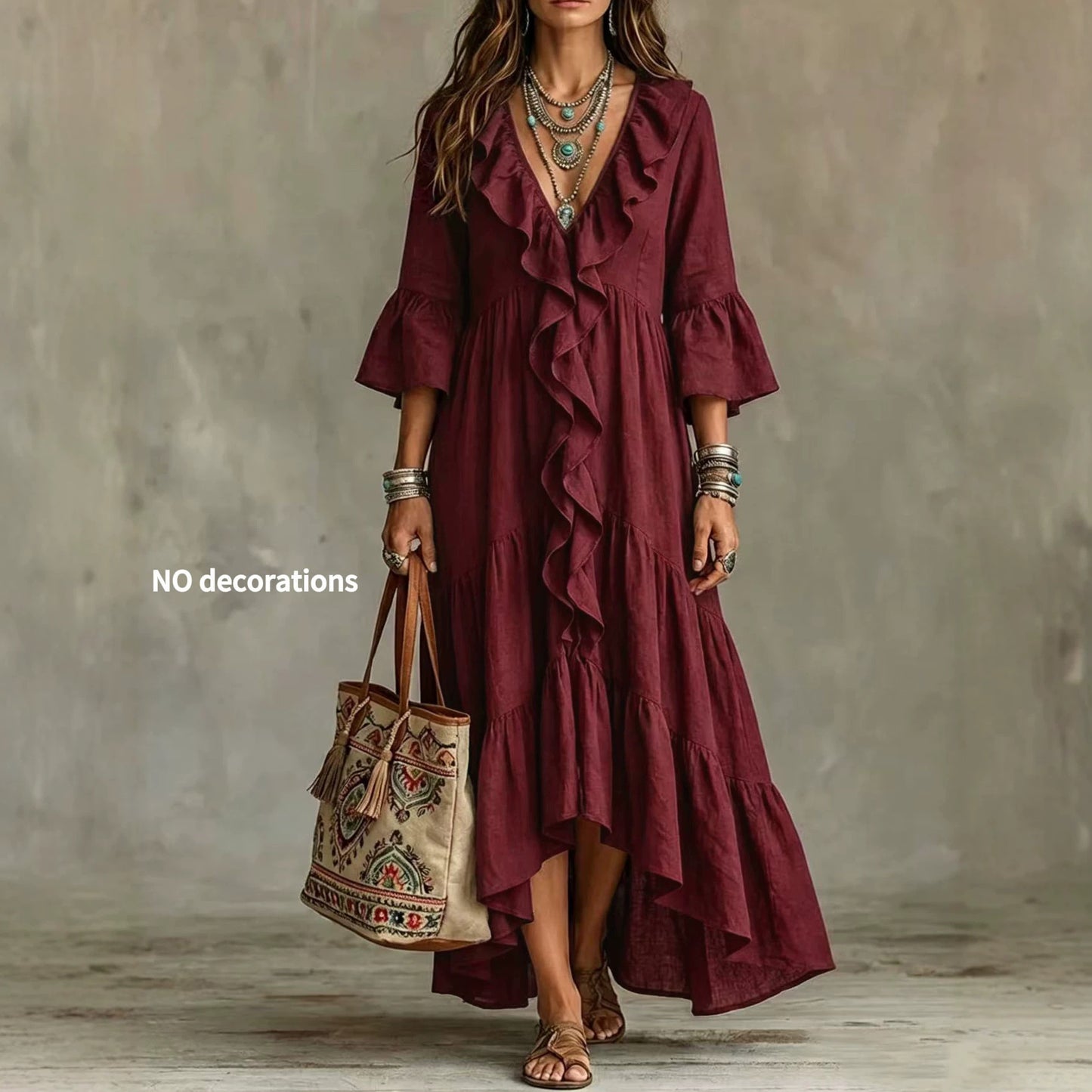 Autumn Casual Flare Sleeve Ruffled Vintage Dress