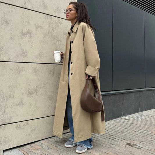 Women's Spring Fall Khaki Trench Mid-length Single-breasted Coats