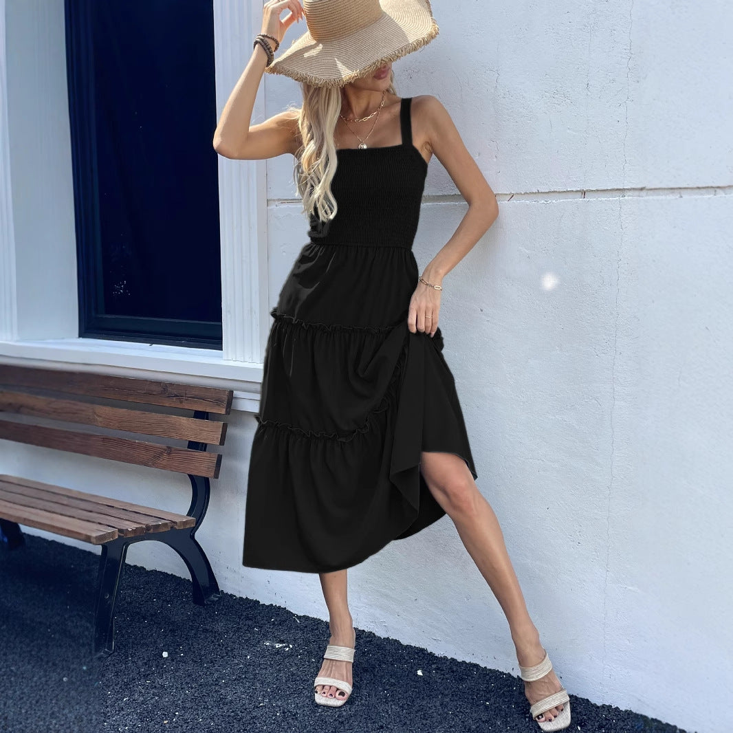 Innovative Glamorous Summer Solid Color Suspender Dress