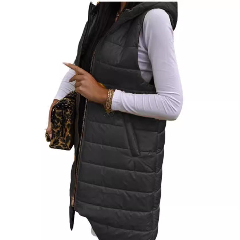 Color Temperament Commute Hooded Single-breasted Sleeveless Vests