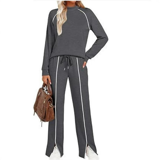Women's Long Sleeve Stretch Leg Slit Casual Pants