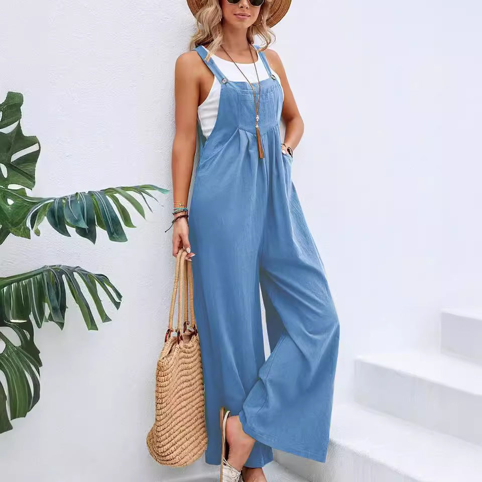 Women's Solid Color Casual Suspender Trousers Women's Jumpsuit/clothing