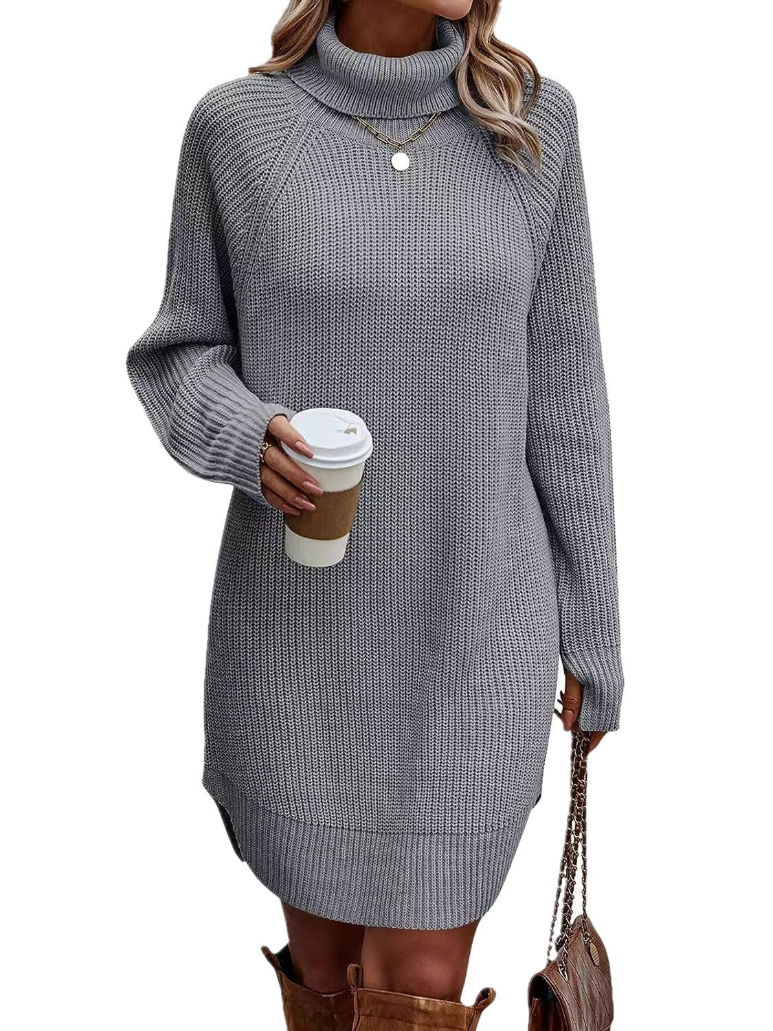 Women's Fashionable With Pullover High Collar Dress Sweaters
