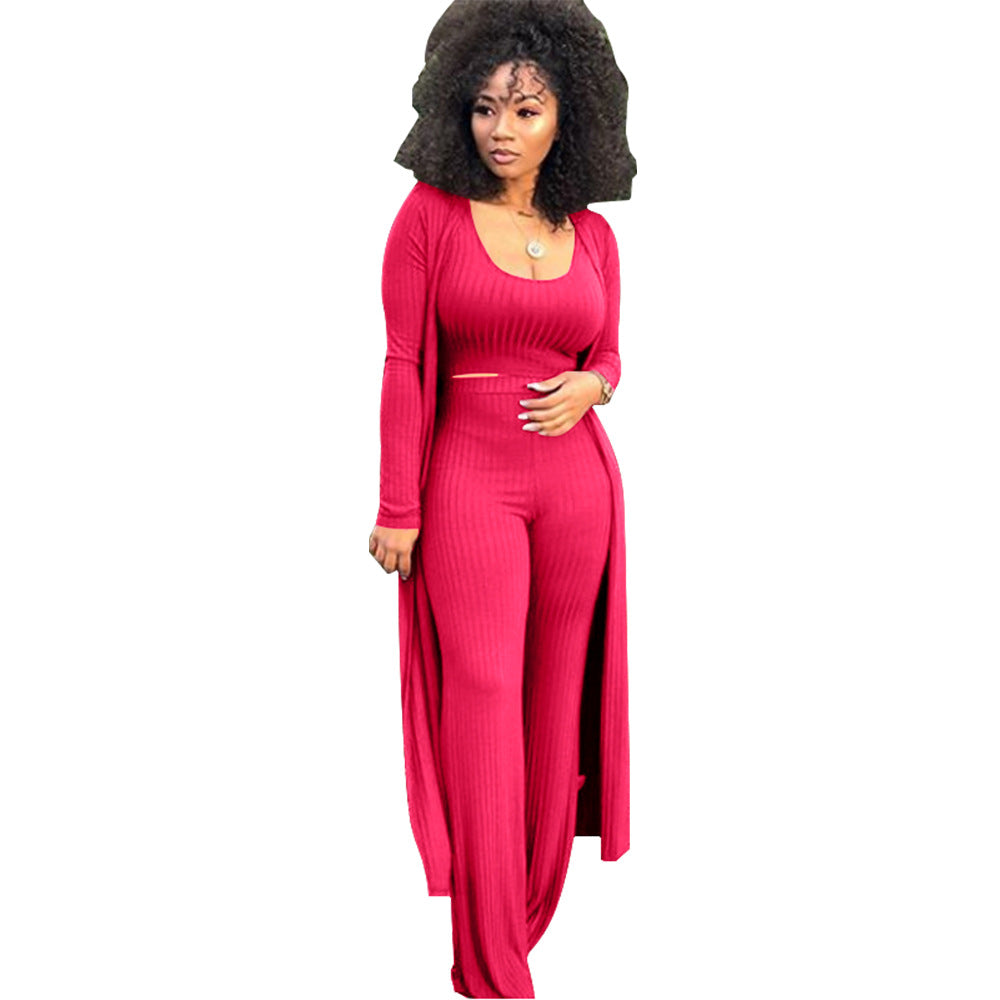 Women's Elastic Sunken Stripe Three-piece Tight Sexy Suits