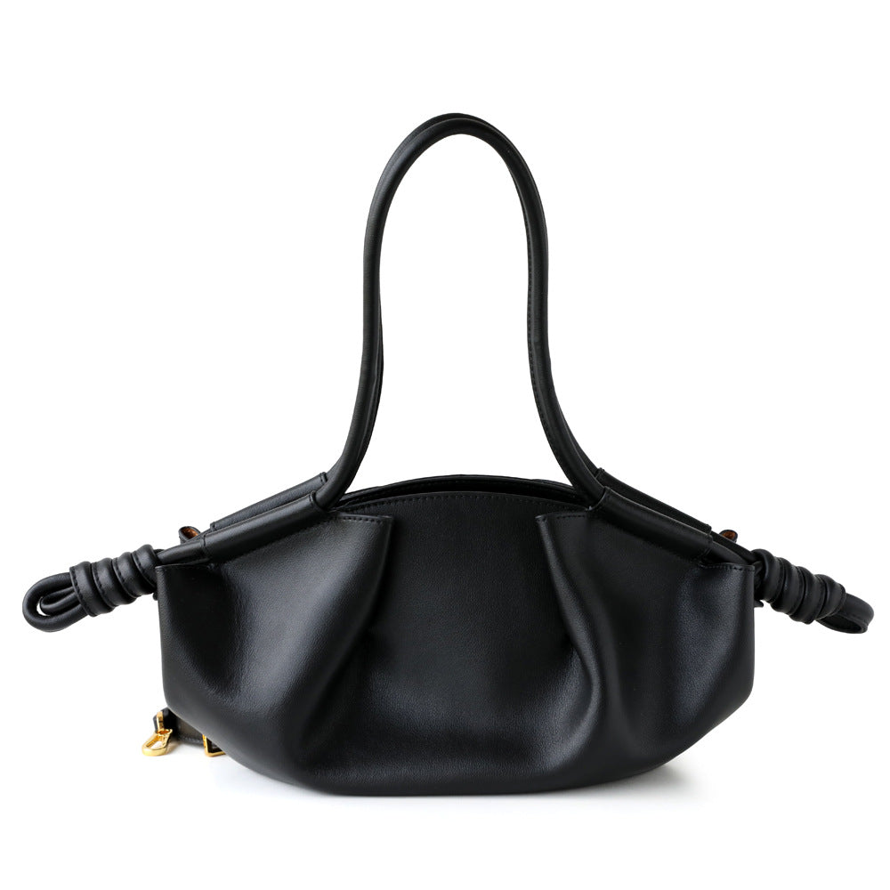 Women's Leather Folds Cloud Dumpling Drawstring Fashionable Handbags