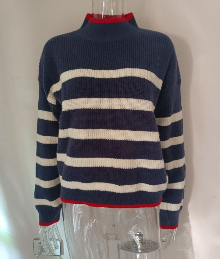 Color Loose Straight Pullover Matching Turtleneck Sweaters