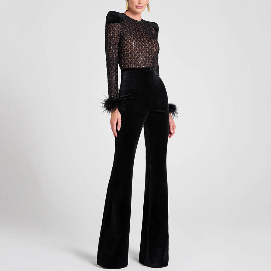 Women's Patchwork Long Sleeve Casual Party Trousers Suits