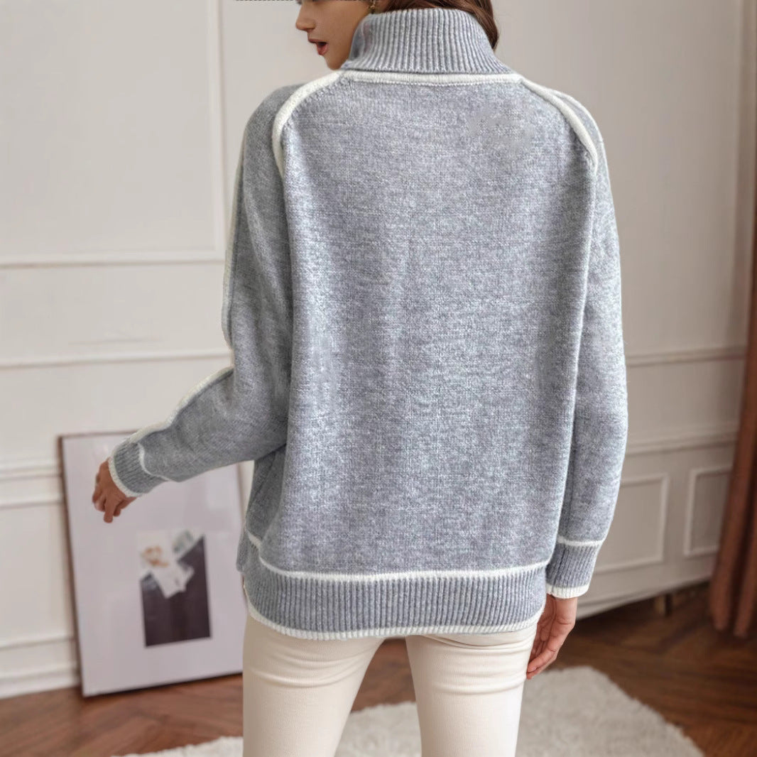 Women's Long-sleeved Pullover Turtleneck Solid Color Loose Sweaters