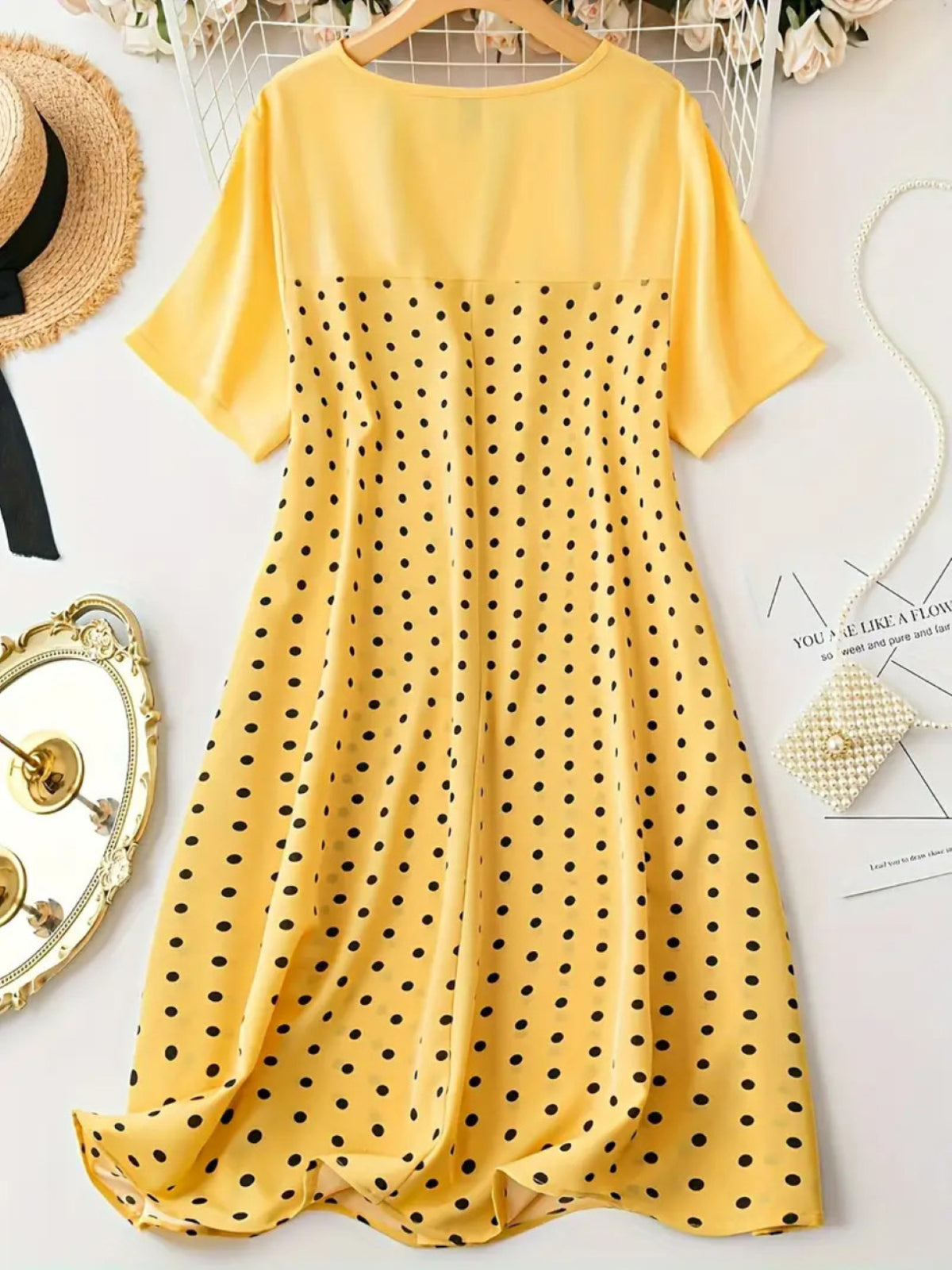 Women's Polka Dot Round Neck Sleeve Nightdress Dress