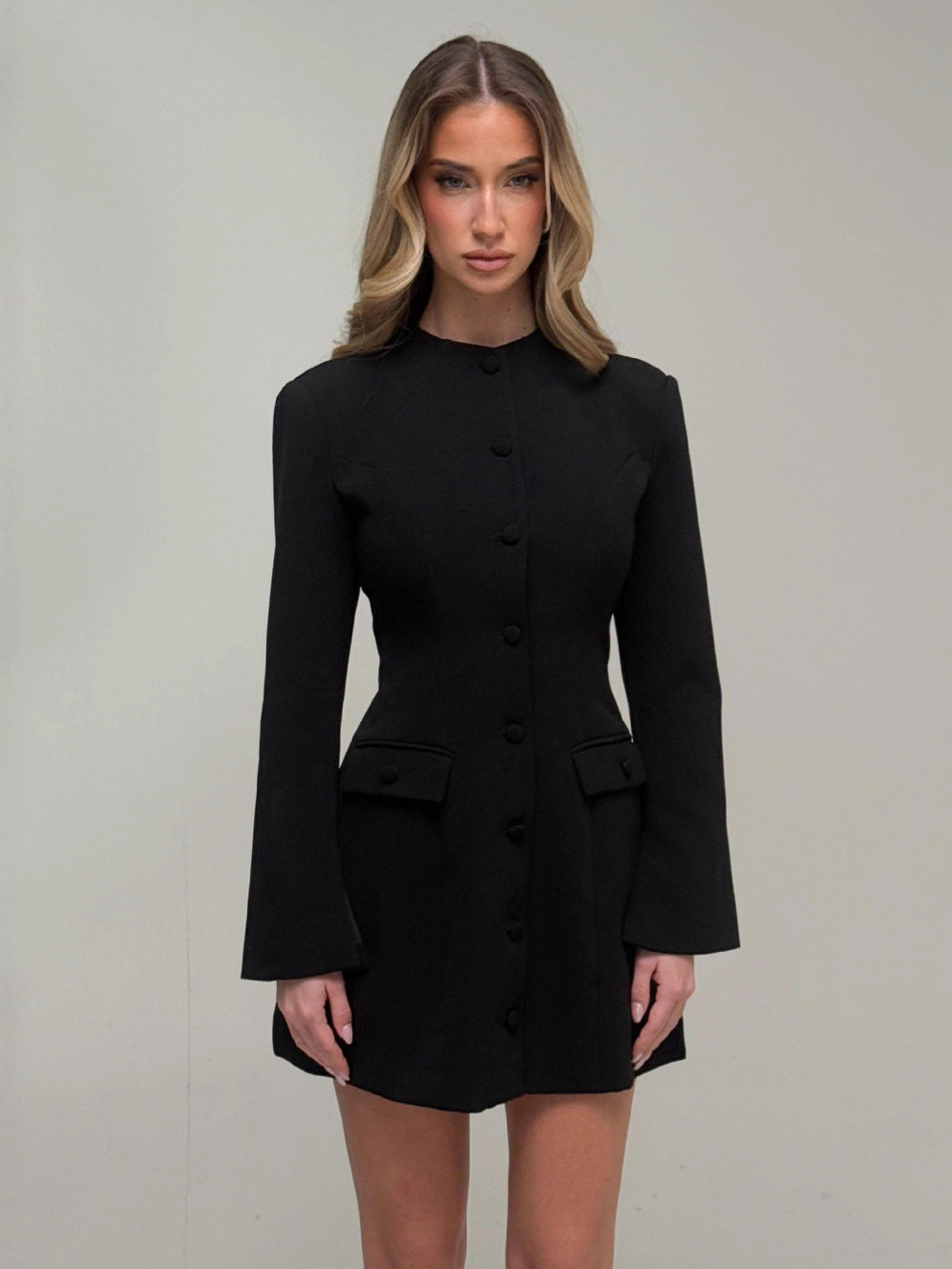 Women's Solid Color Round Neck Long Sleeve Dresses