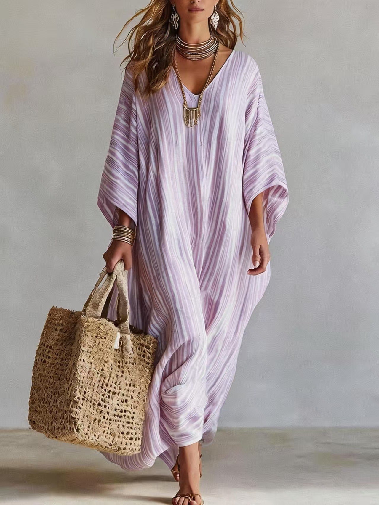 Women's Summer Digital Printed Half Sleeve Kraft Tan Dress