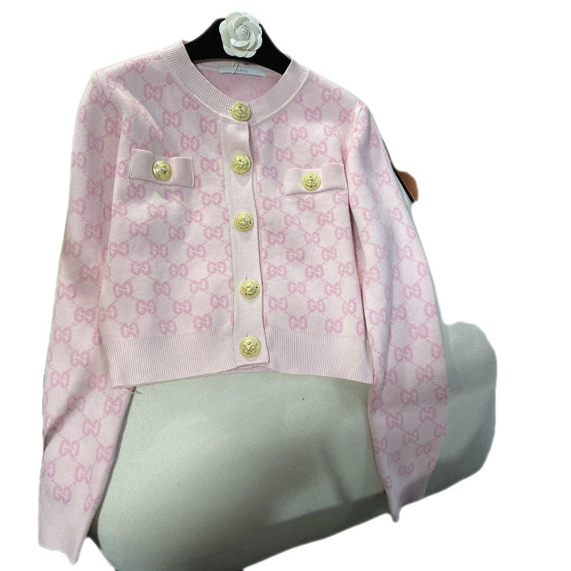 Women's Classic Style Letter Printed Metal Buckle Sweaters