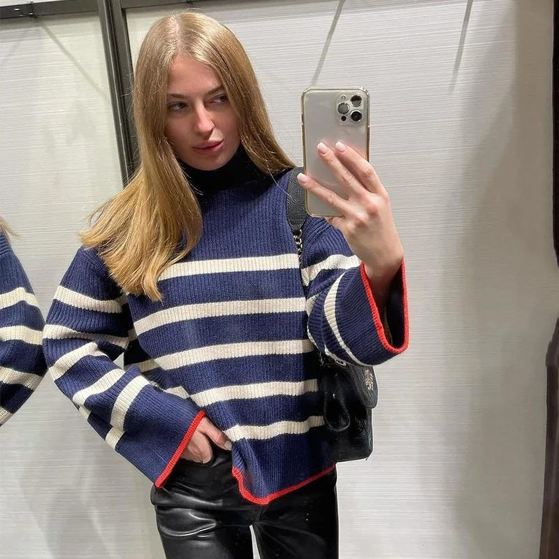 Color Loose Straight Pullover Matching Turtleneck Sweaters