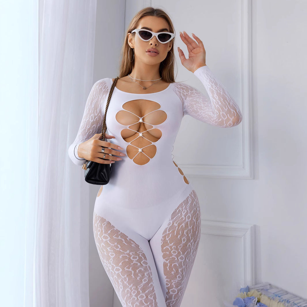 Women's Summer Long Sleeve Pearl Slim Fit Sexy Jumpsuits