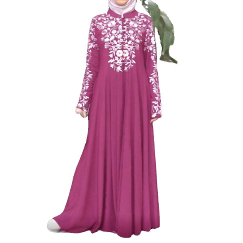 Women's Sleeve Stand Collar Floral Print Swing Dress Dresses