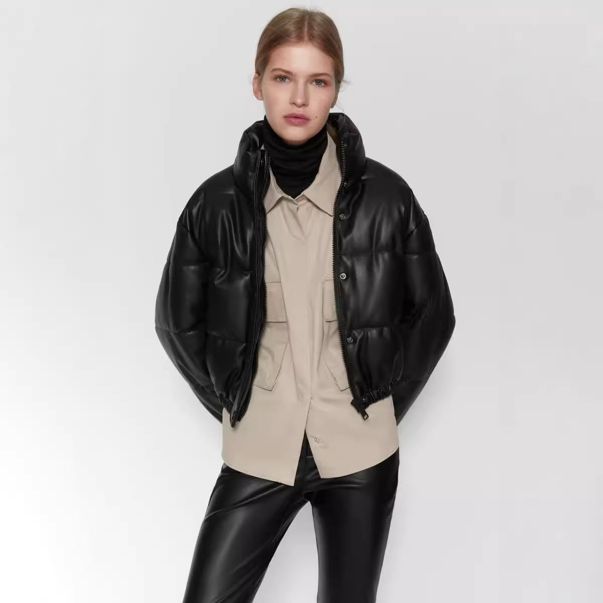 Women's Winter Urban Casual Faux Leather Cotton Coats