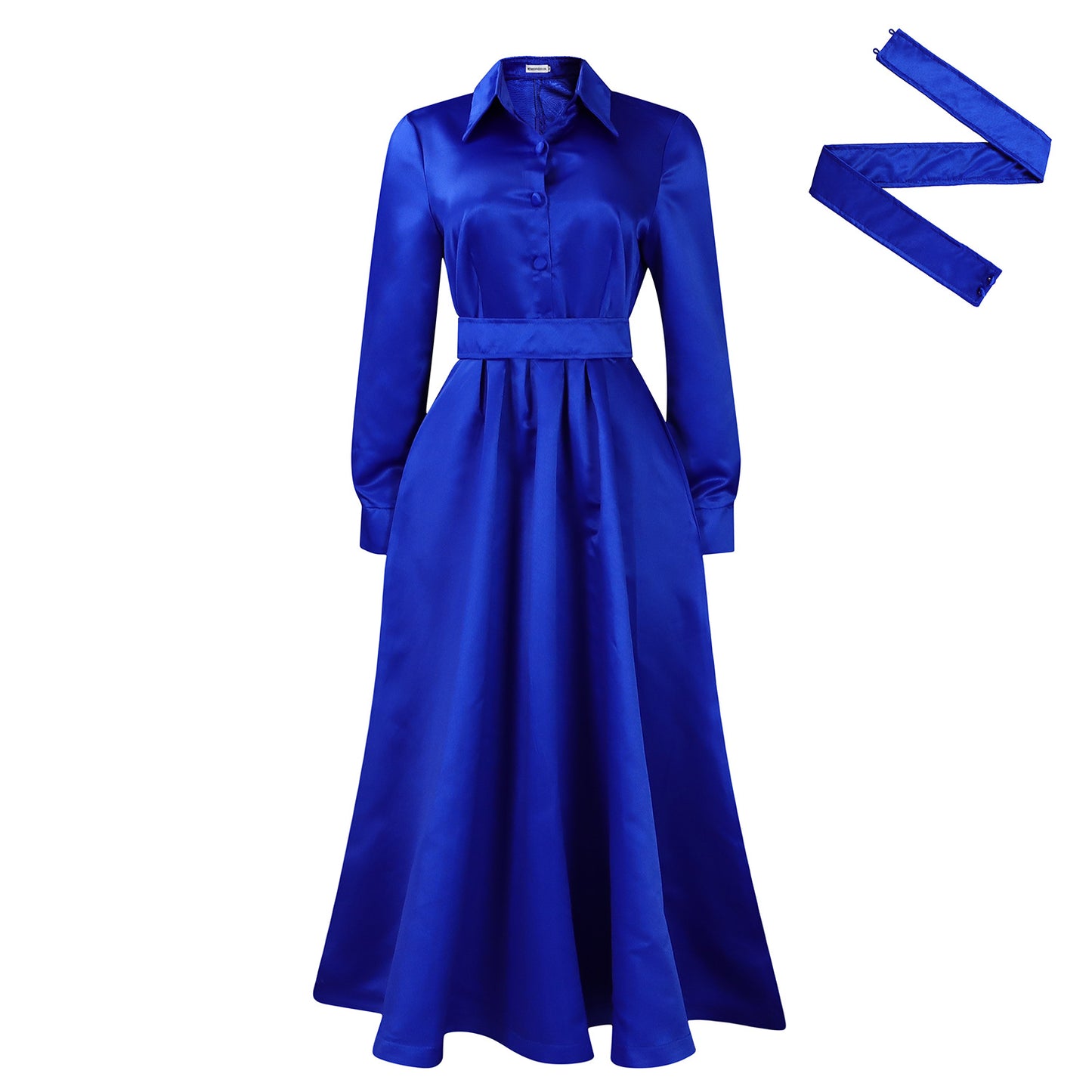 Women's Swing Solid Color Lapel Long Sleeve A- Line Dresses