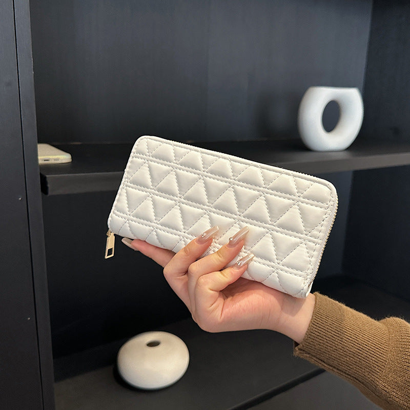 Zipper Embroidery Thread Long Classic Style Rhombus Ladies Wallets