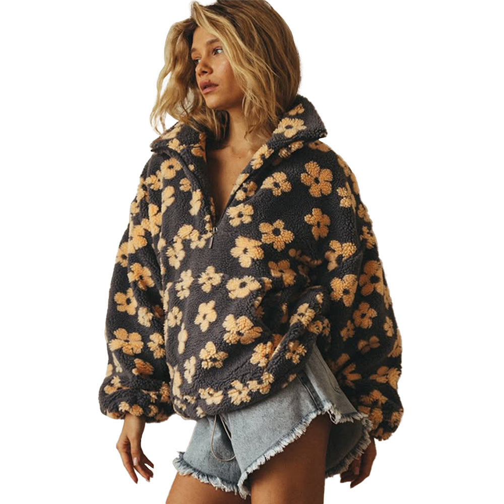 Women's Polar Fleece Flower Fashion Warm Fur Sweaters