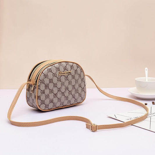 Fashion Printed Double Pull Retro Contrast Shoulder Bags