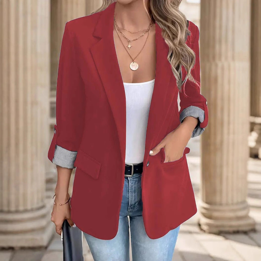 Women's Fashion Casual Button Cropped Sleeve For Small Suit